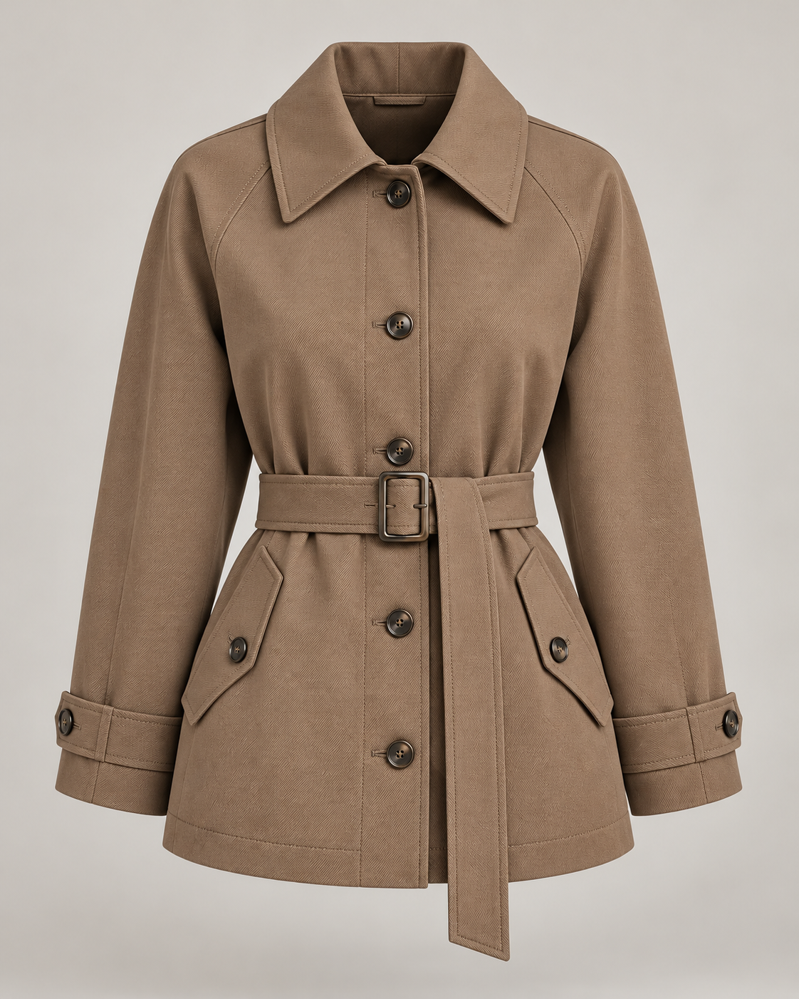 Twilled Trench Jacket in Warm taupe — Front