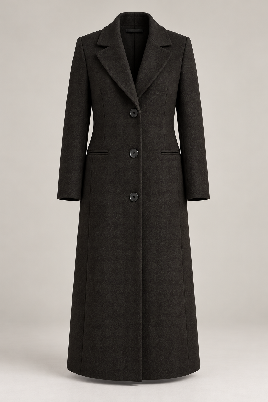 Long City Coat in Ink black — Front