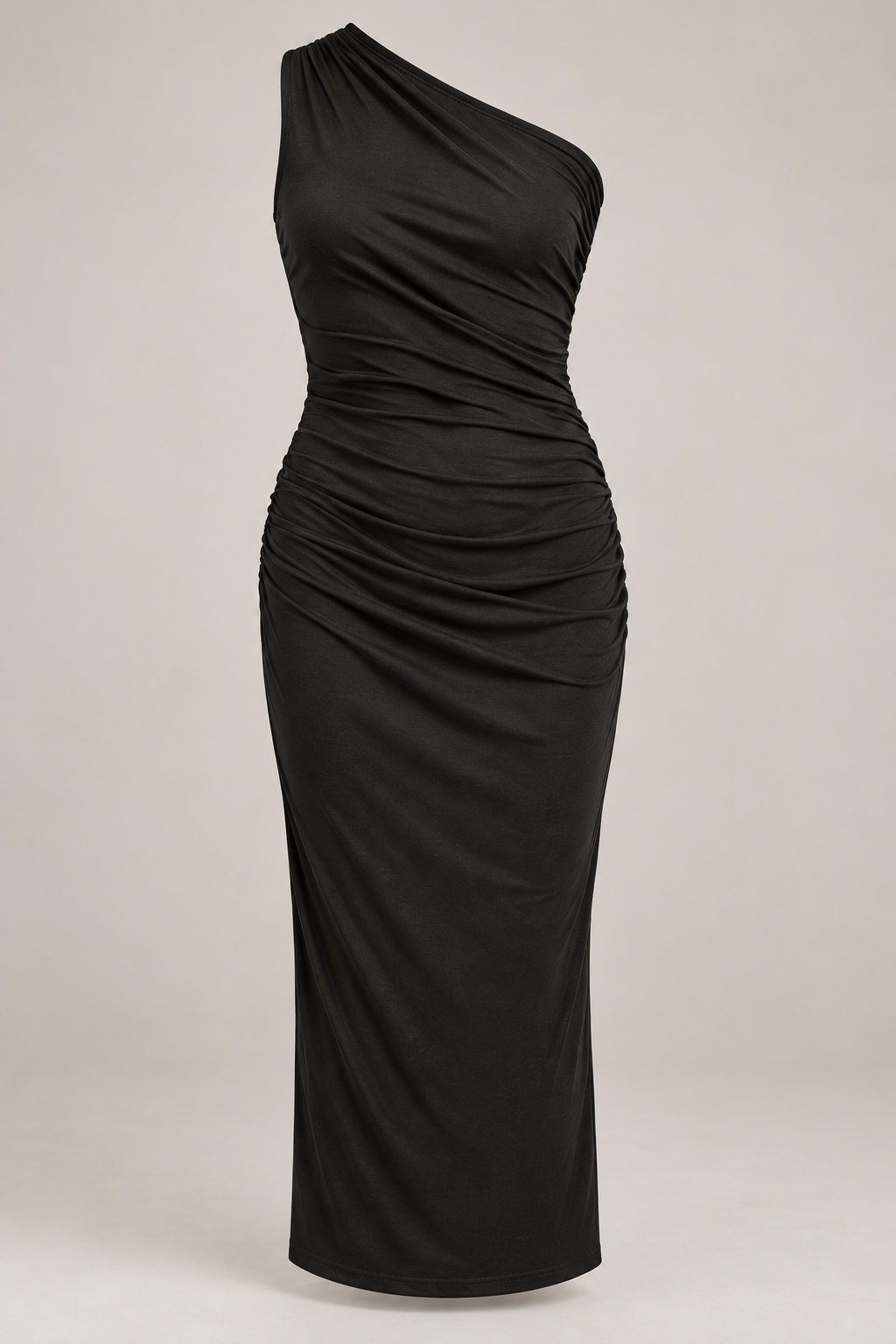 One-Shoulder Jersey Dress in Ink black — Front