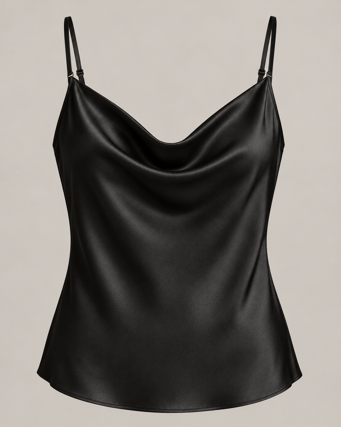 Satin Cowl Camisole in Ink black — Front