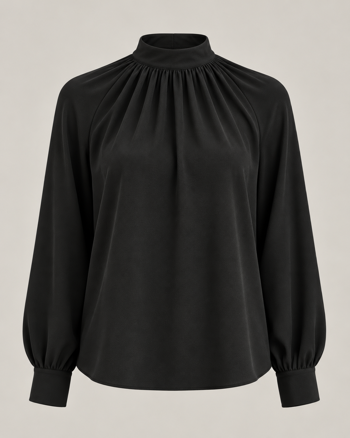 Gathered Neck Blouse in Ink black — Front