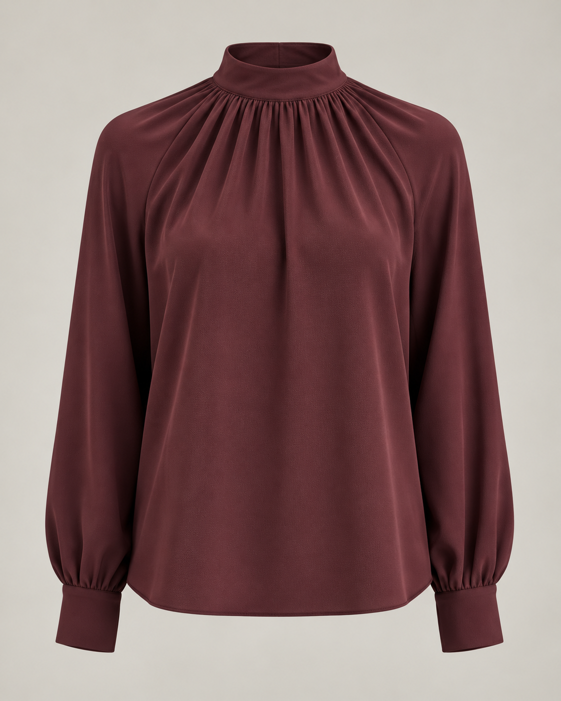 Gathered Neck Blouse in Oxblood — Front