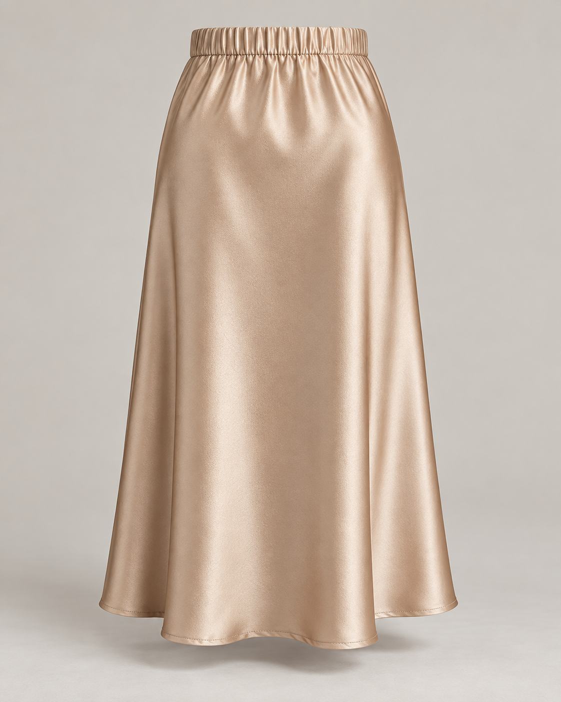 Liquid Satin Midi Skirt in Champagne — Front