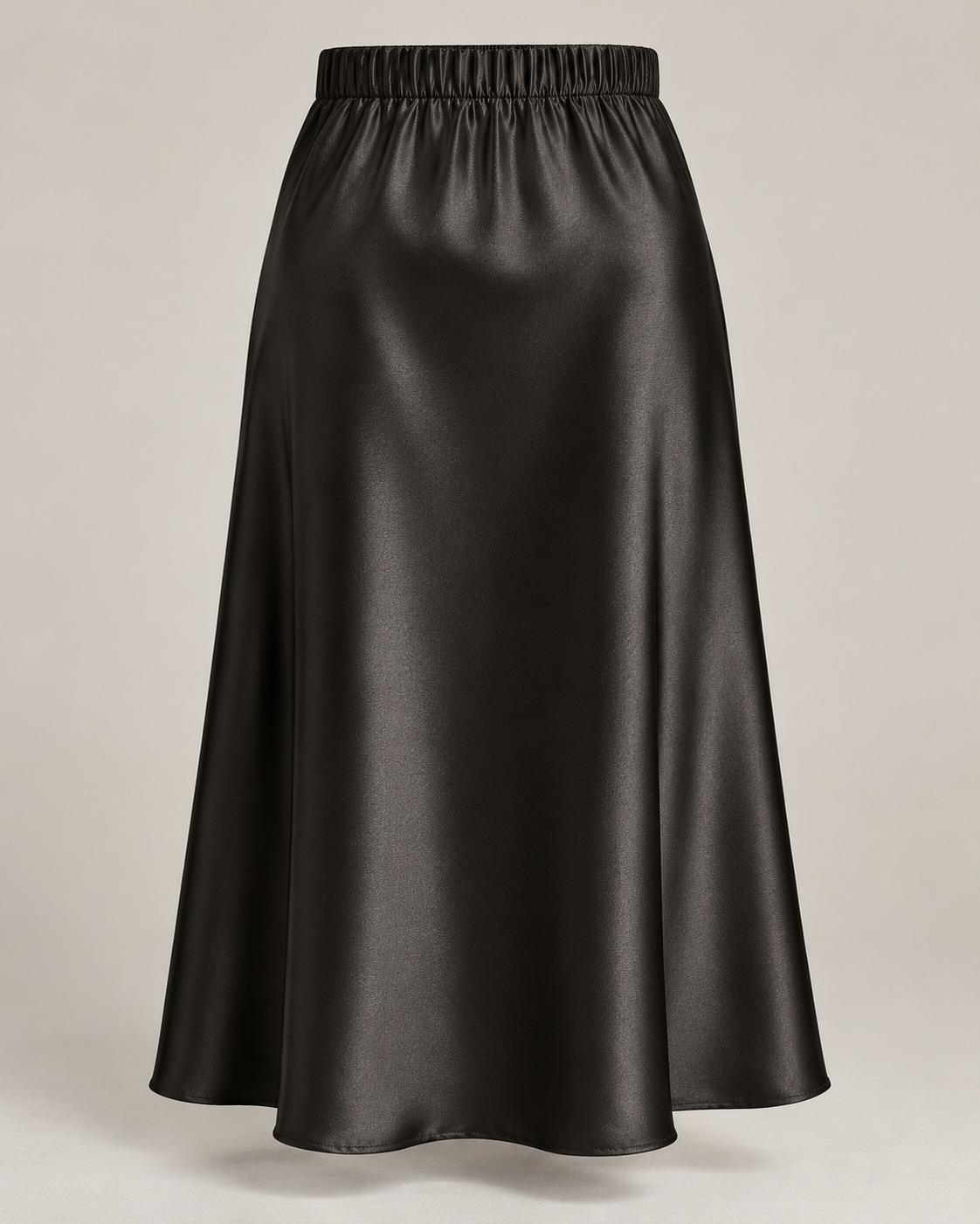 Liquid Satin Midi Skirt in Ink black — Front