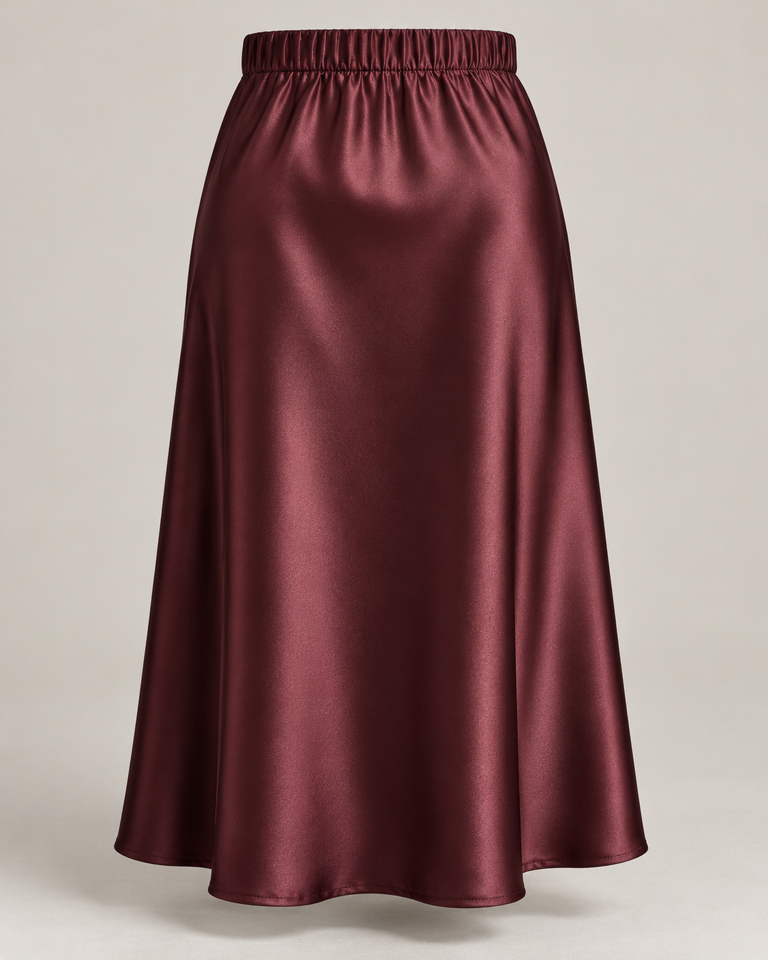 Liquid Satin Midi Skirt in Oxblood — Front
