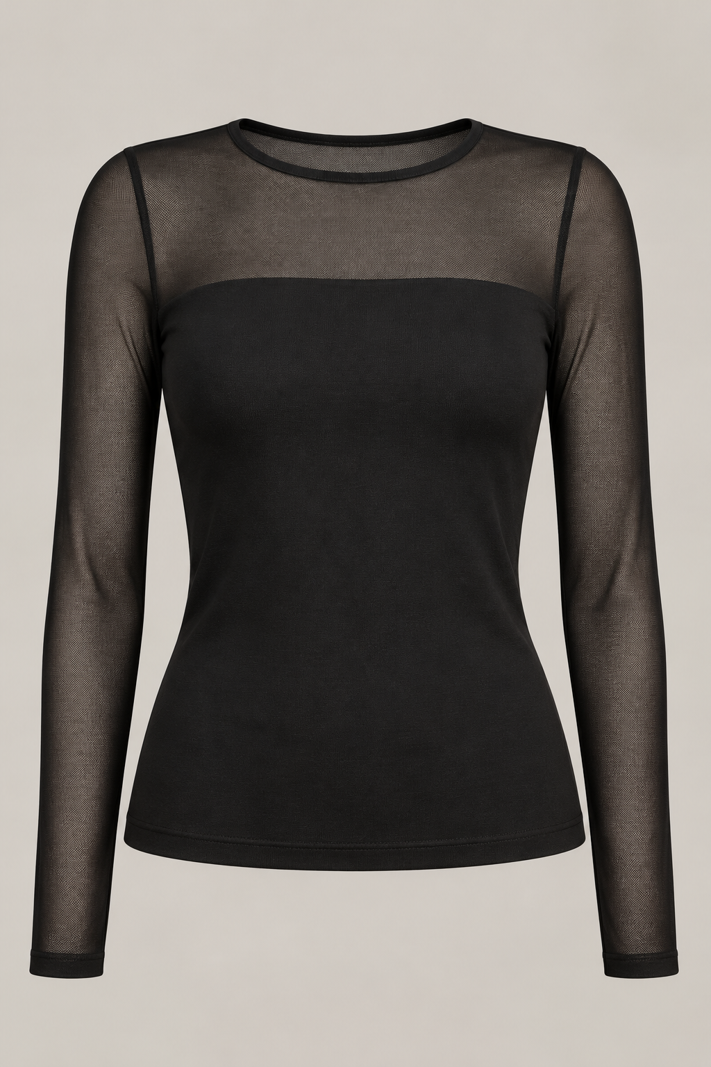 Sheer-Panel Knit Top in Ink black — Front