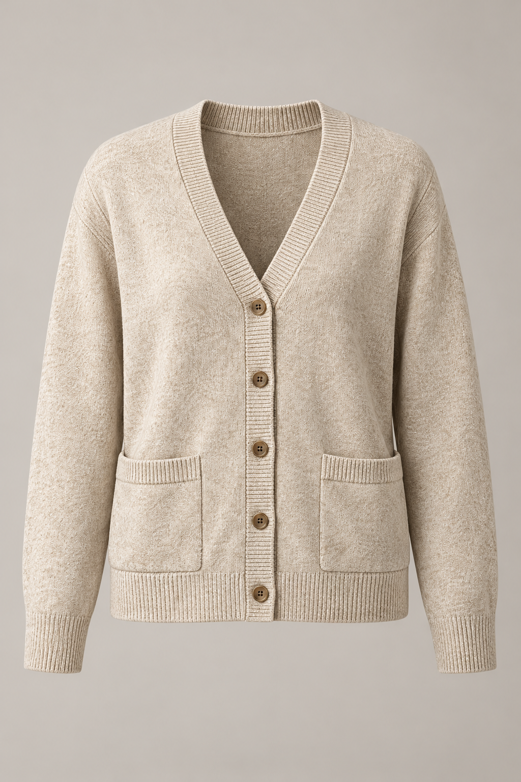 Soft V Cardigan in Oatmeal — Front
