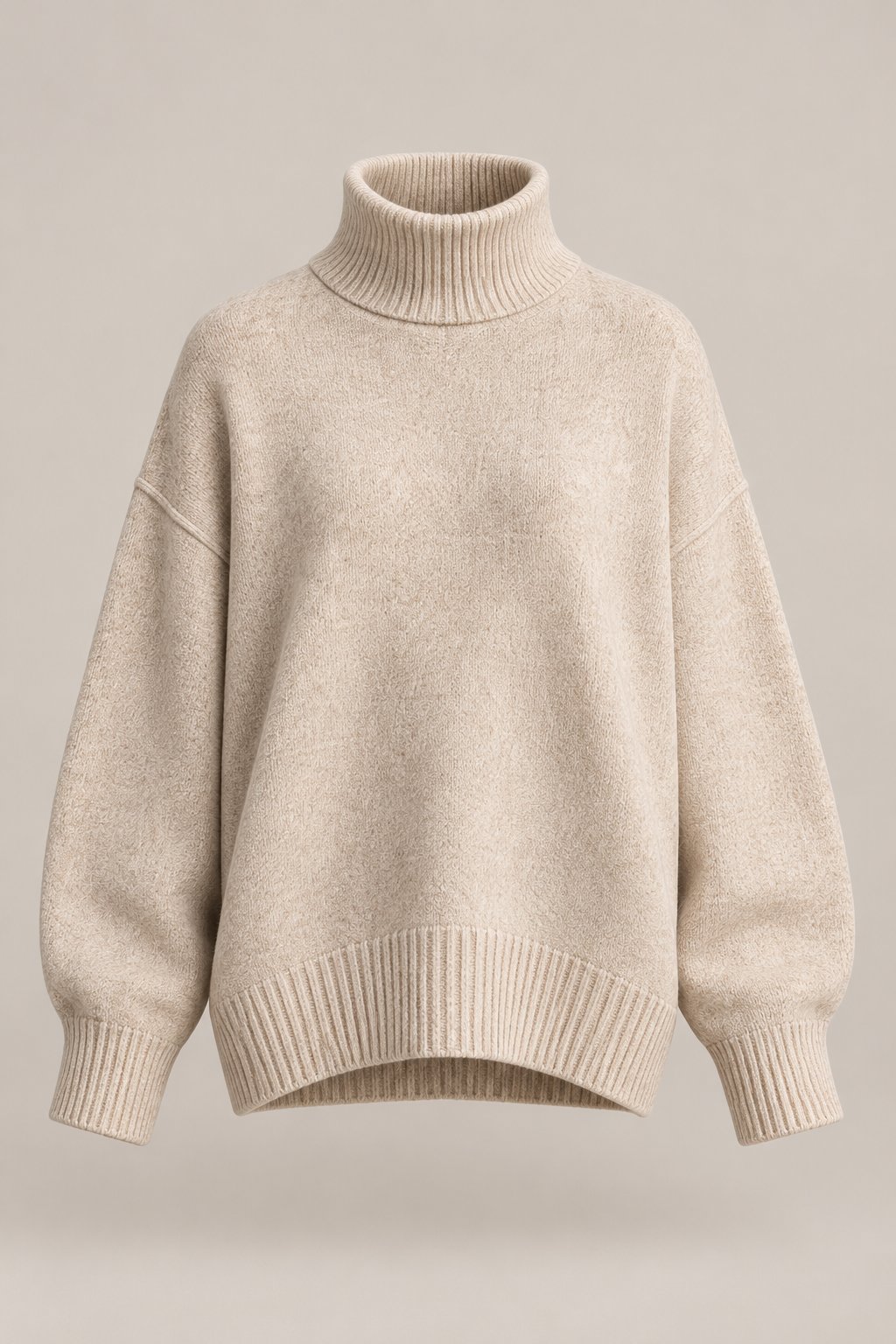 Oversized Roll Neck in Oatmeal — Front