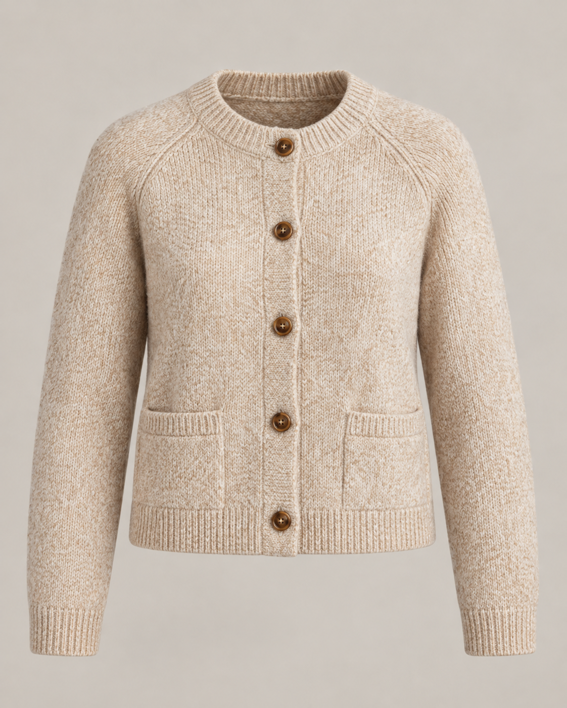 Brushed Soft Cardigan in Oatmeal — Front