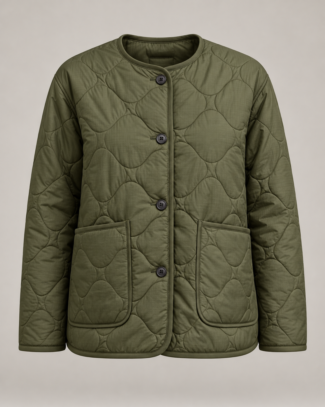 Quilted Liner Jacket in Muted moss — Front