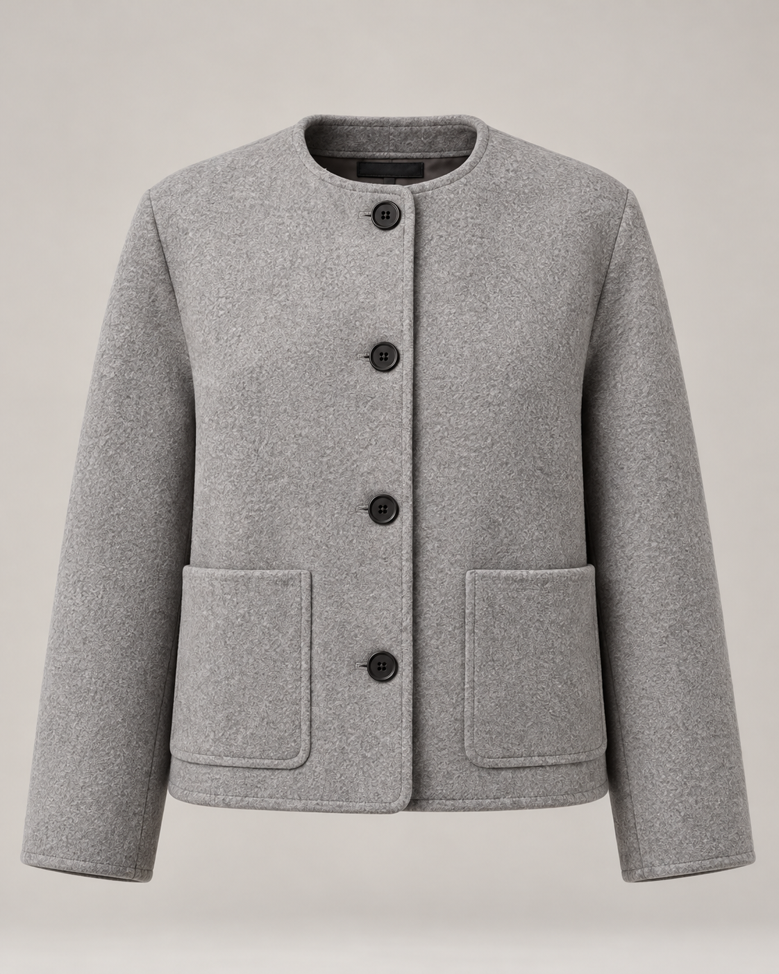Collarless City Jacket in Dove grey — Front