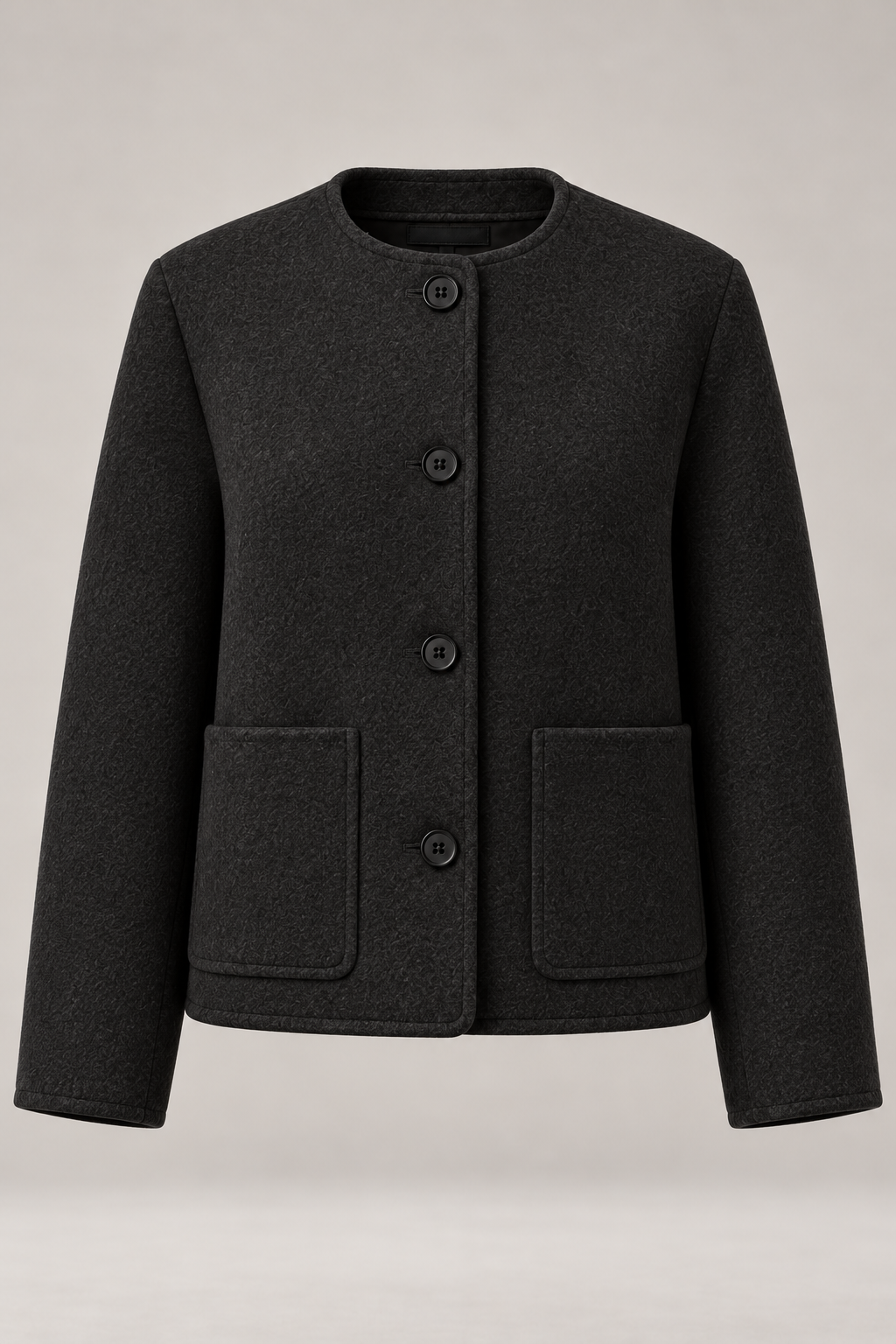 Collarless City Jacket in Ink black — Front