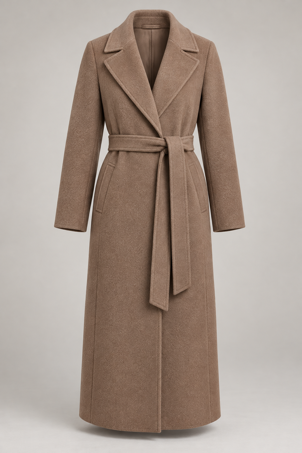 Belted Wool-Blend Coat in Warm taupe — Front
