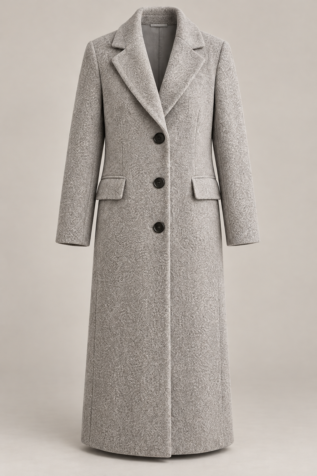 Textured Long Coat in Dove grey — Front