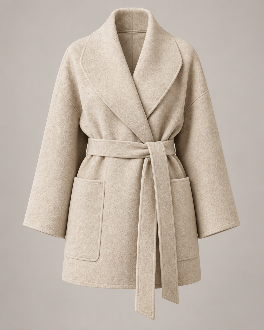 Double-Faced Wrap Jacket in Oatmeal — Front