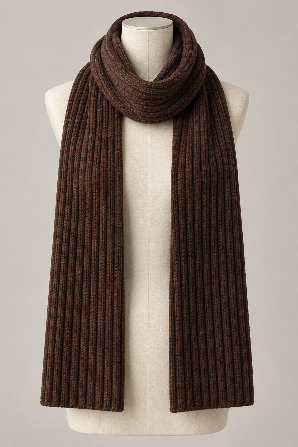 Wide Rib Scarf in Dark chocolate — Front