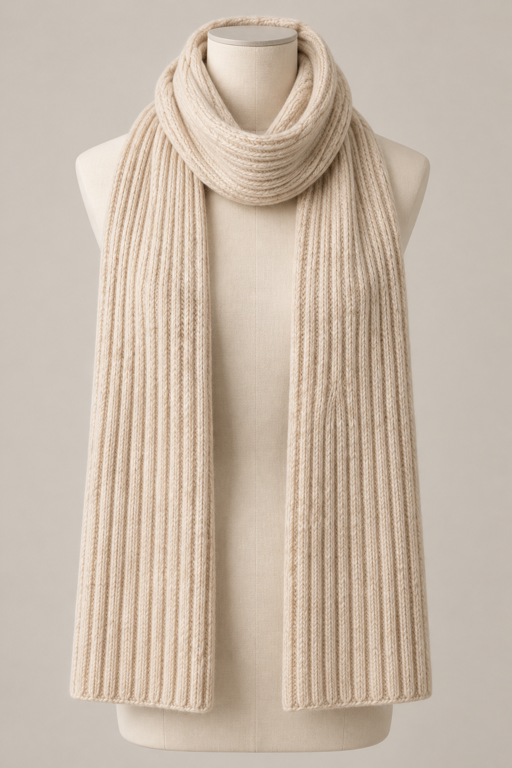 Wide Rib Scarf in Oatmeal — Front