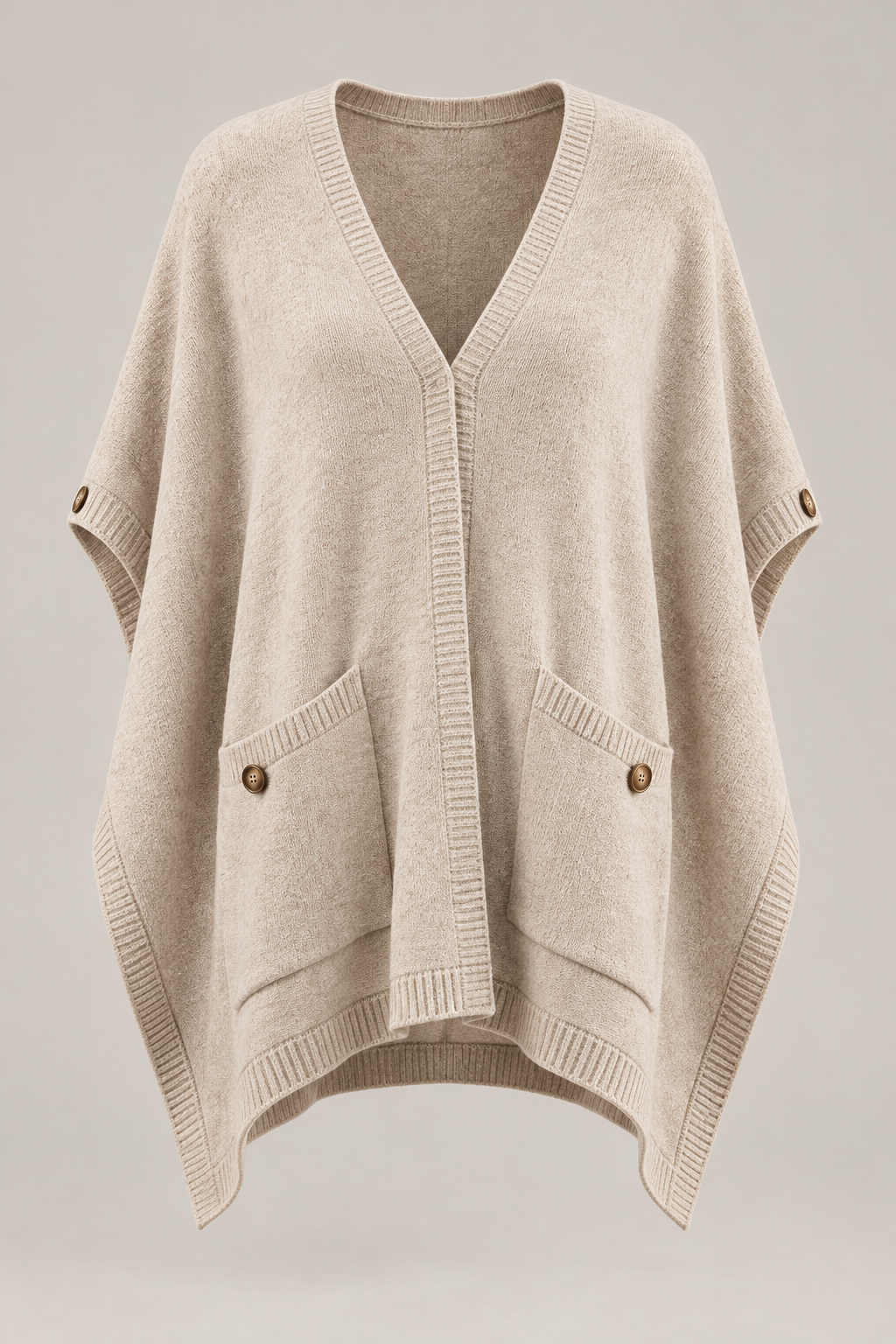 Soft Wrap Poncho in Oatmeal — Front