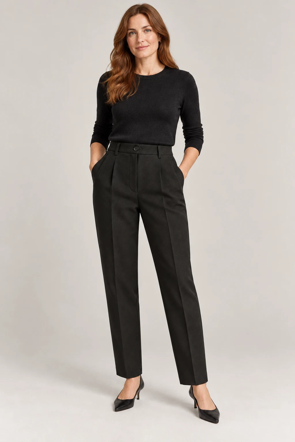 Tapered City Trouser in Ink black — On model