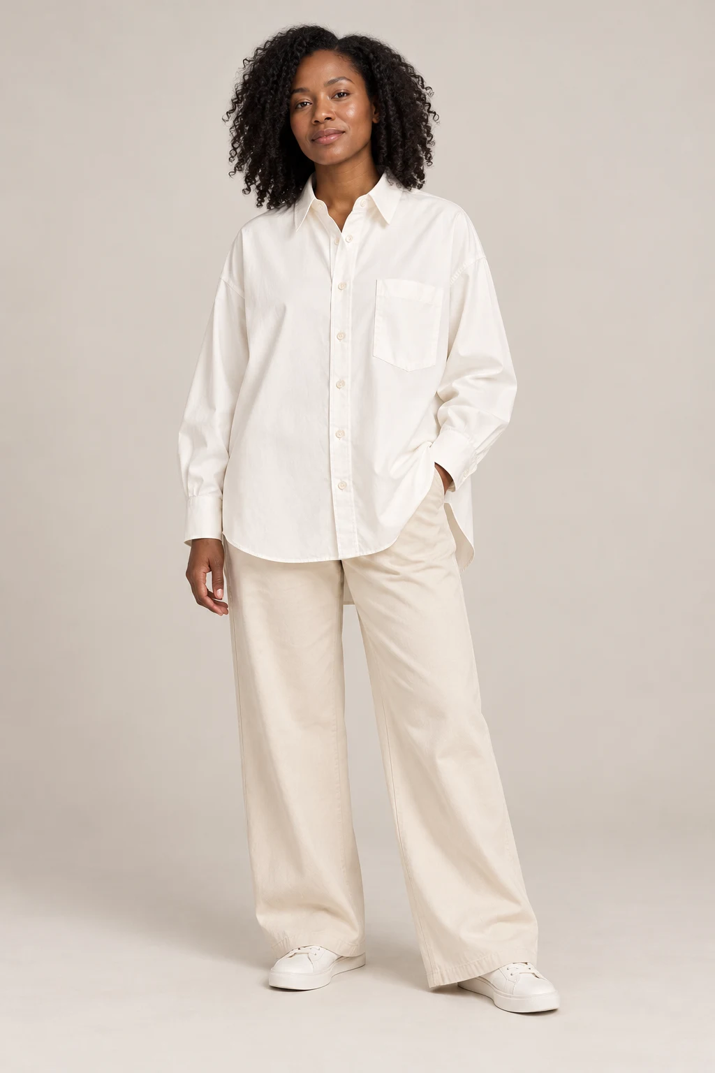 Oversized City Shirt in Chalk — On model