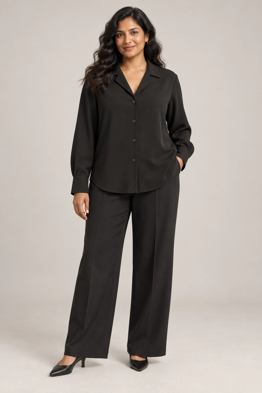 Fluid Collar Blouse in Ink black — On model