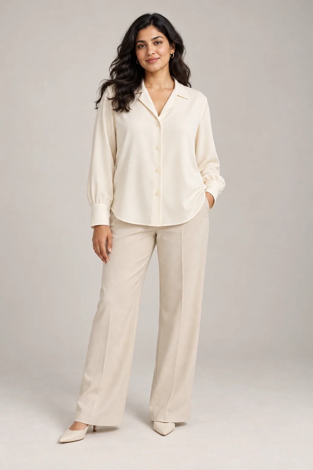 Fluid Collar Blouse in Ivory — On model