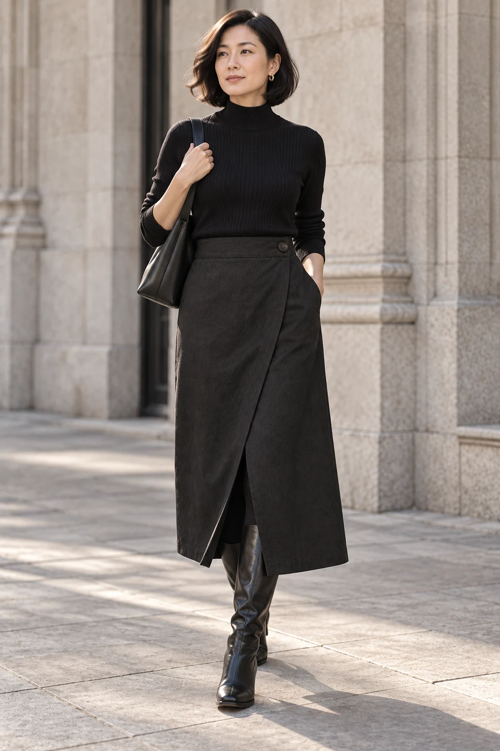 Wrap Midi Skirt in Ink black — In the city