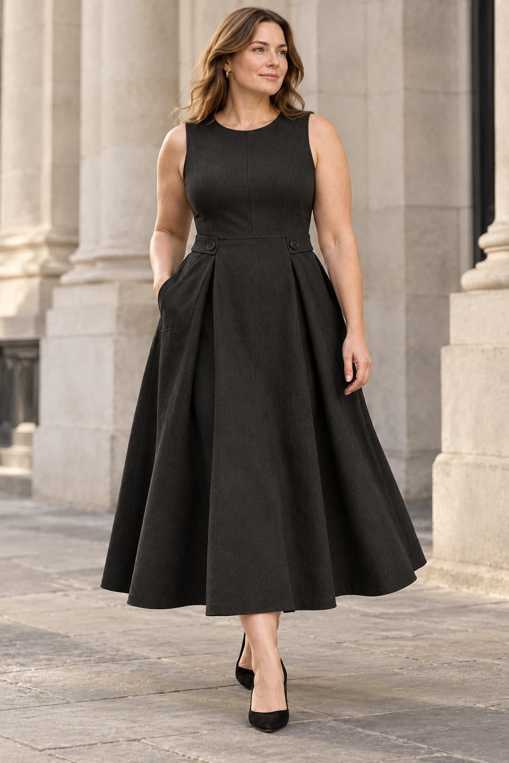 Sculpted Midi Dress in Ink black — In the city