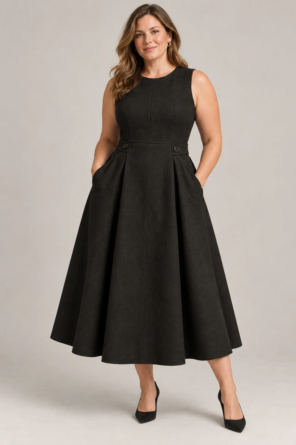Sculpted Midi Dress in Ink black — On model