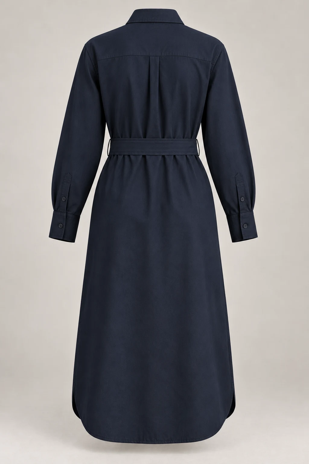 Belted Shirt Dress in Midnight navy — Back