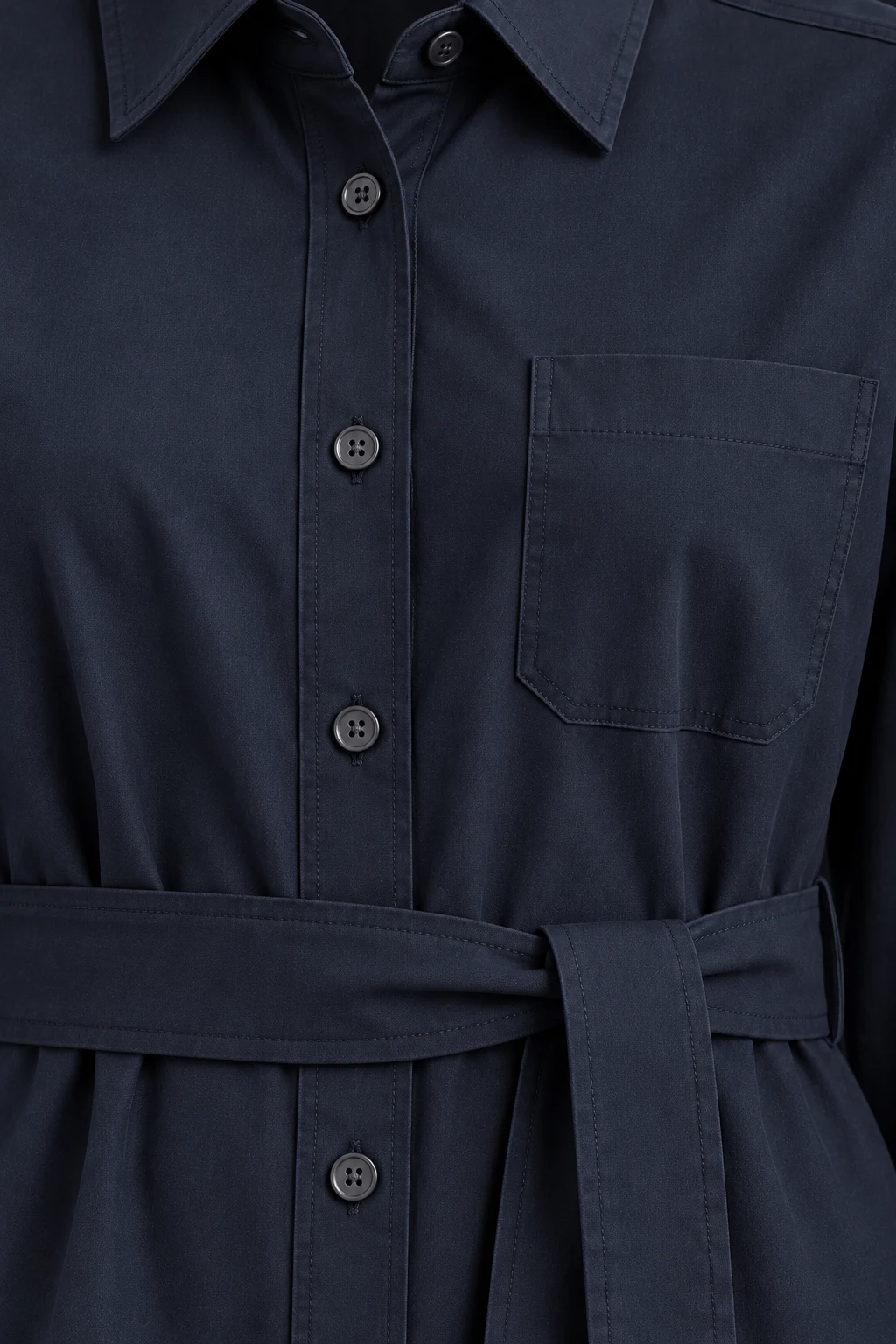 Belted Shirt Dress in Midnight navy — Material detail