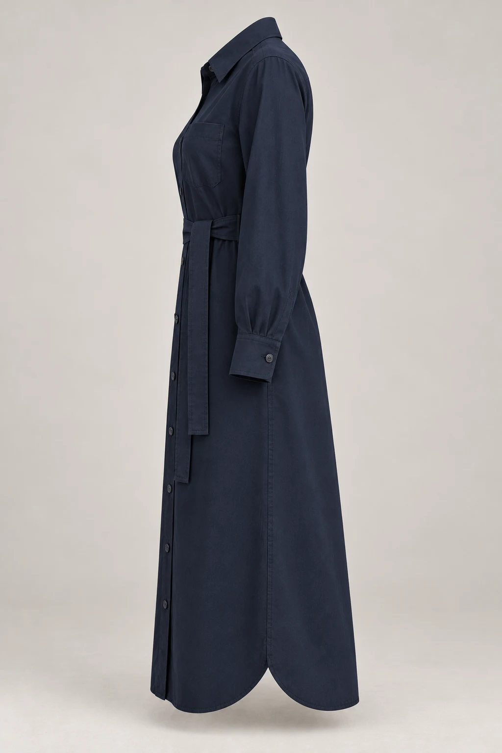 Belted Shirt Dress in Midnight navy — Left side