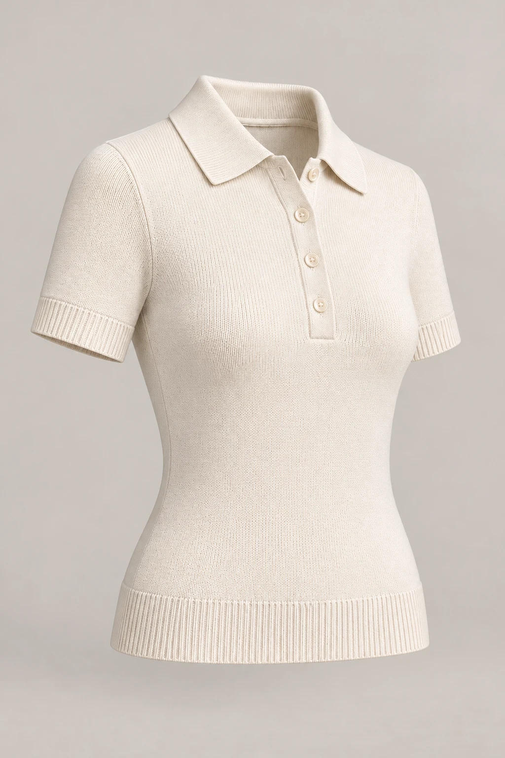 Compact Knit Polo in Chalk — Three-quarter