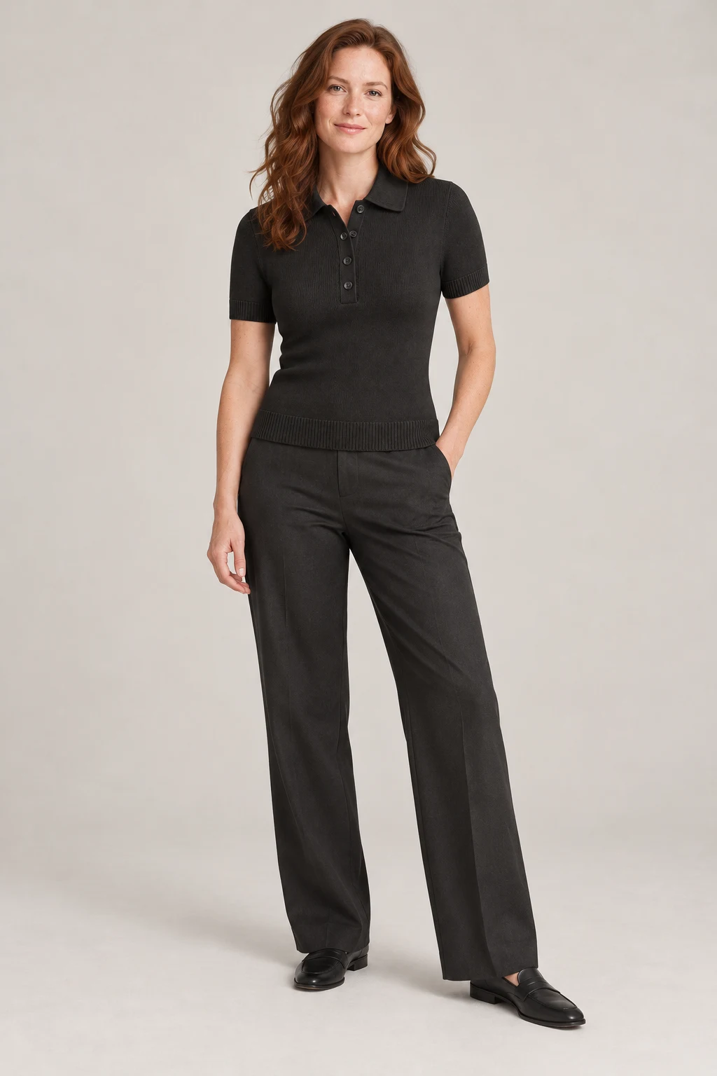 Compact Knit Polo in Ink black — On model