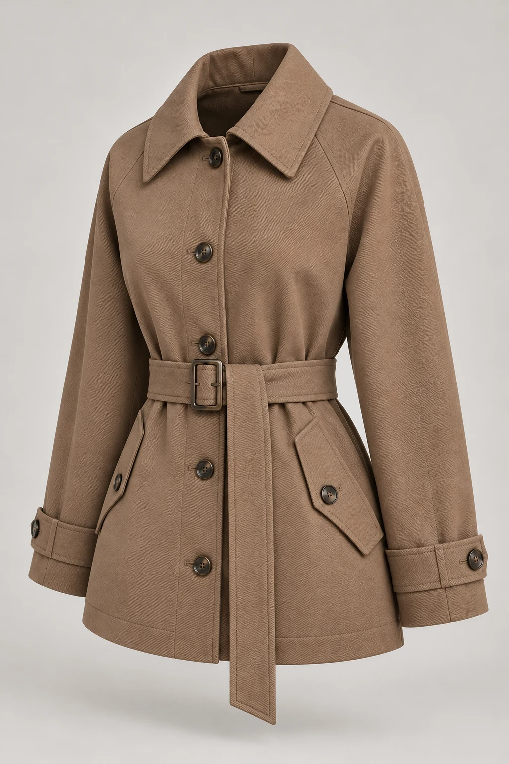 Twilled Trench Jacket in Warm taupe — Three-quarter
