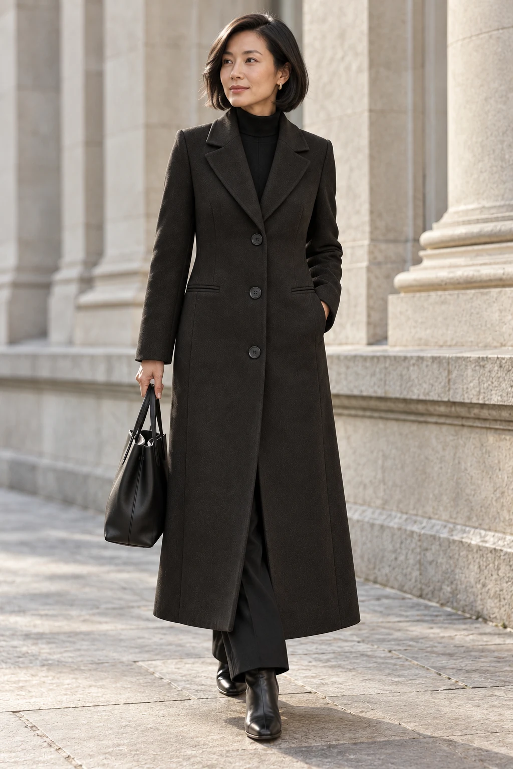 Long City Coat in Ink black — In the city