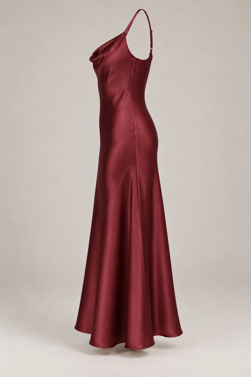 Bias Satin Midi Dress in Oxblood — Left side
