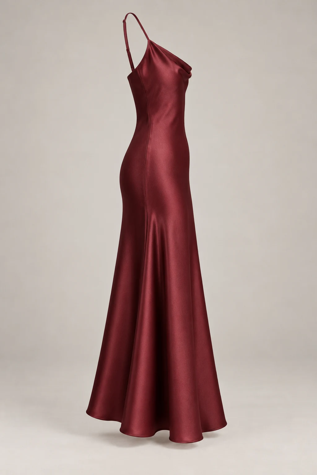 Bias Satin Midi Dress in Oxblood — Right side