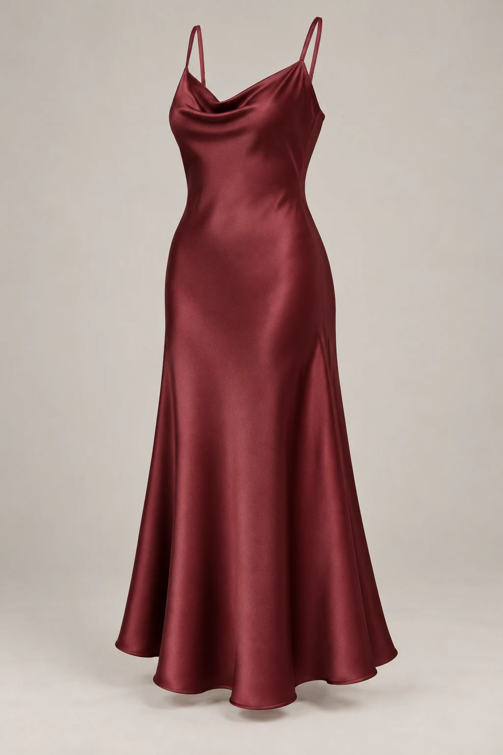 Bias Satin Midi Dress in Oxblood — Three-quarter