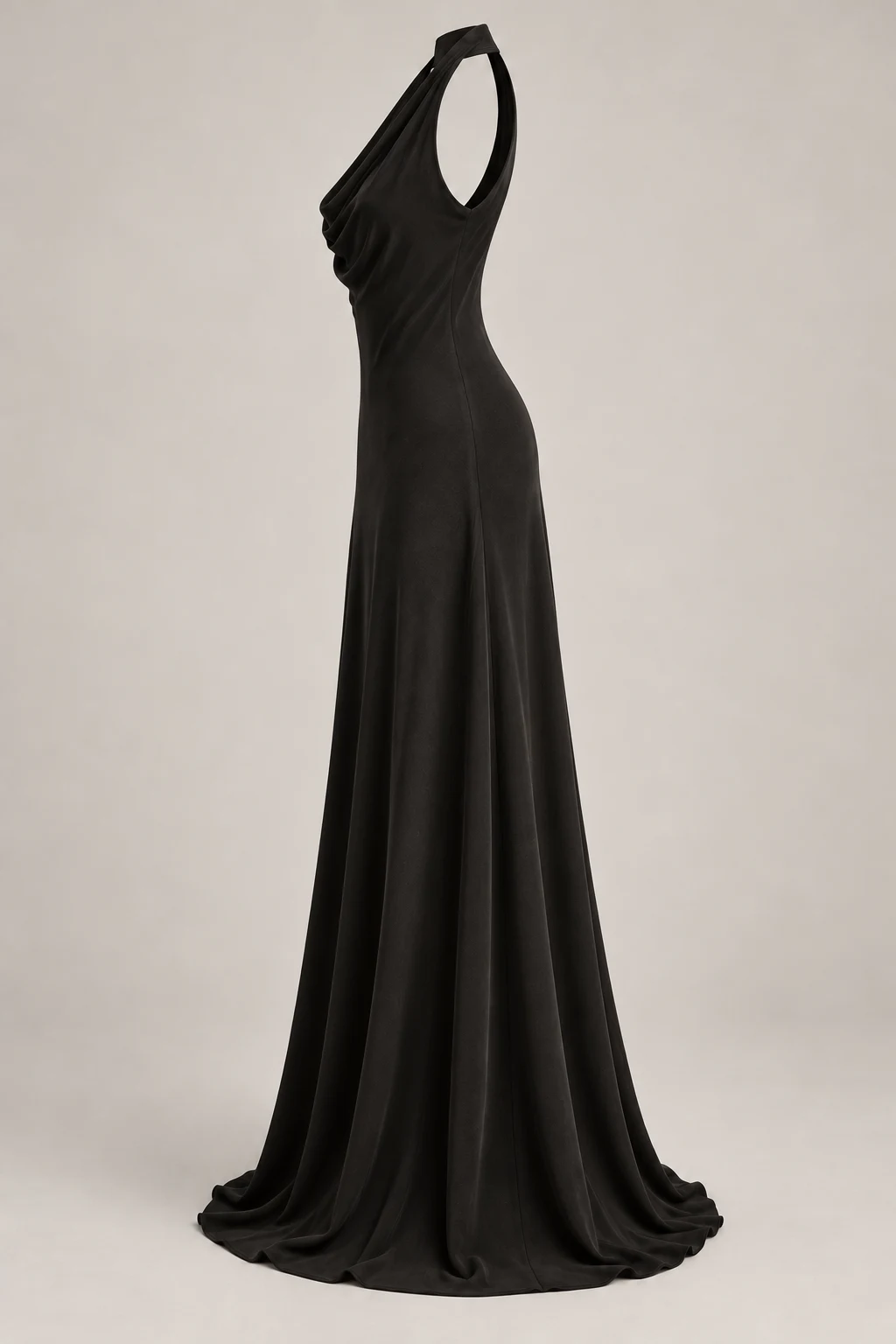 Draped Halter Maxi in Ink black — Left side