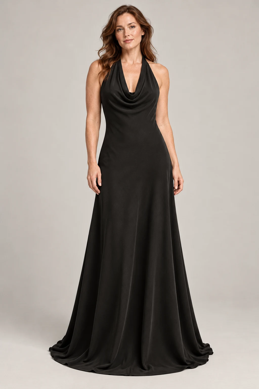 Draped Halter Maxi in Ink black — On model