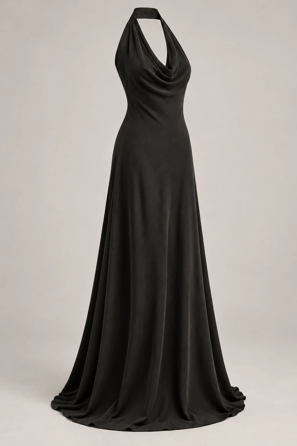 Draped Halter Maxi in Ink black — Three-quarter