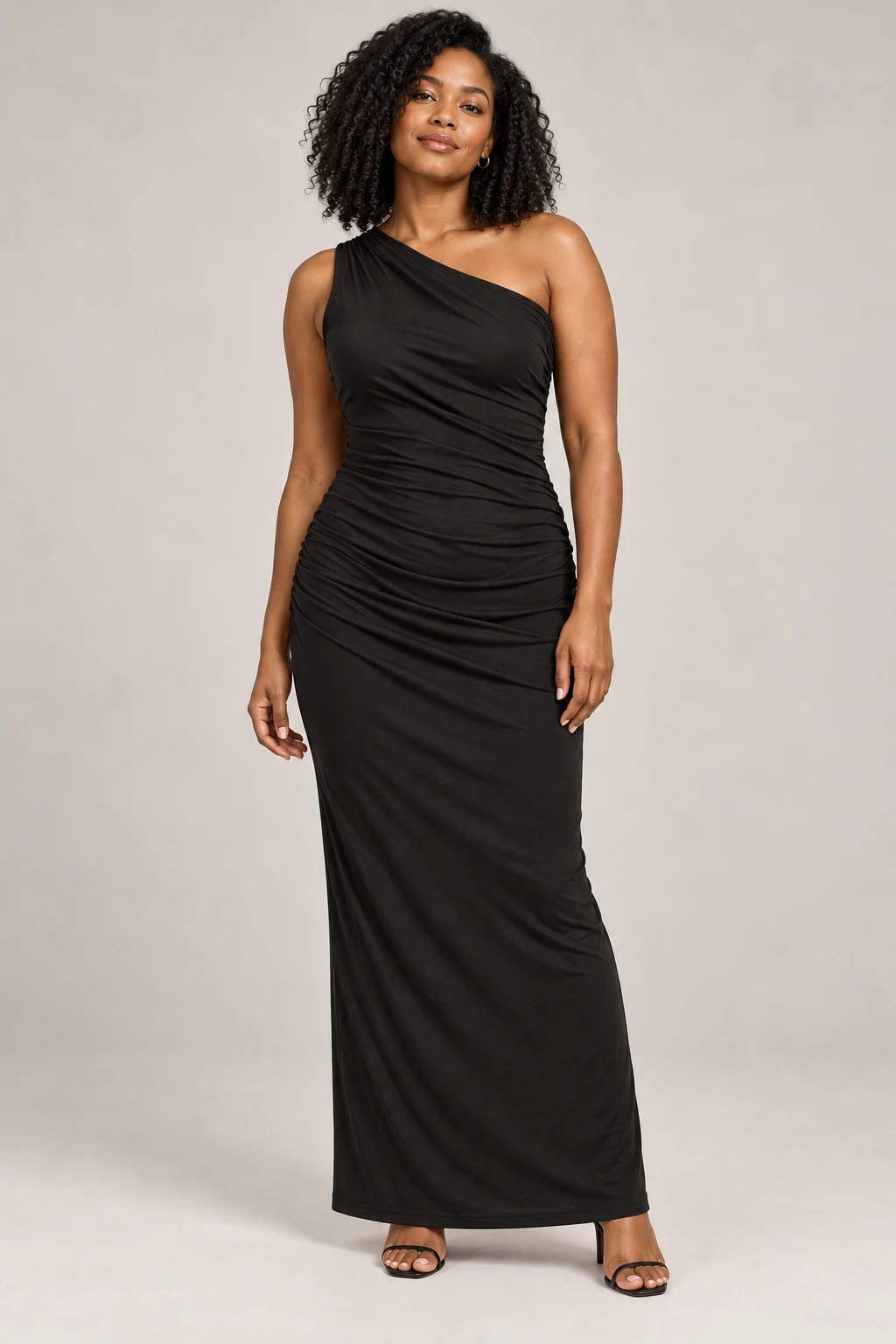 One-Shoulder Jersey Dress in Ink black — On model