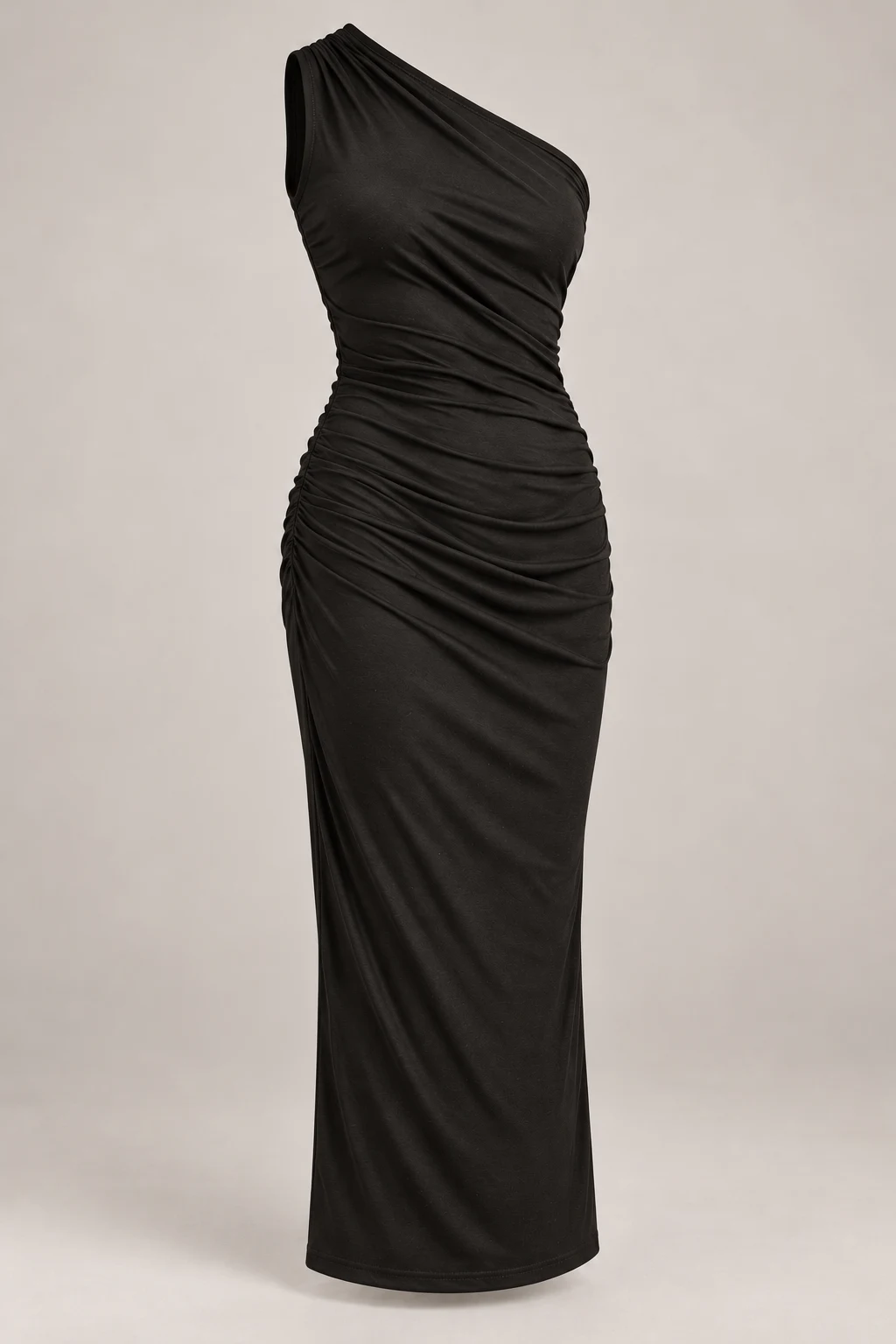 One-Shoulder Jersey Dress in Ink black — Three-quarter