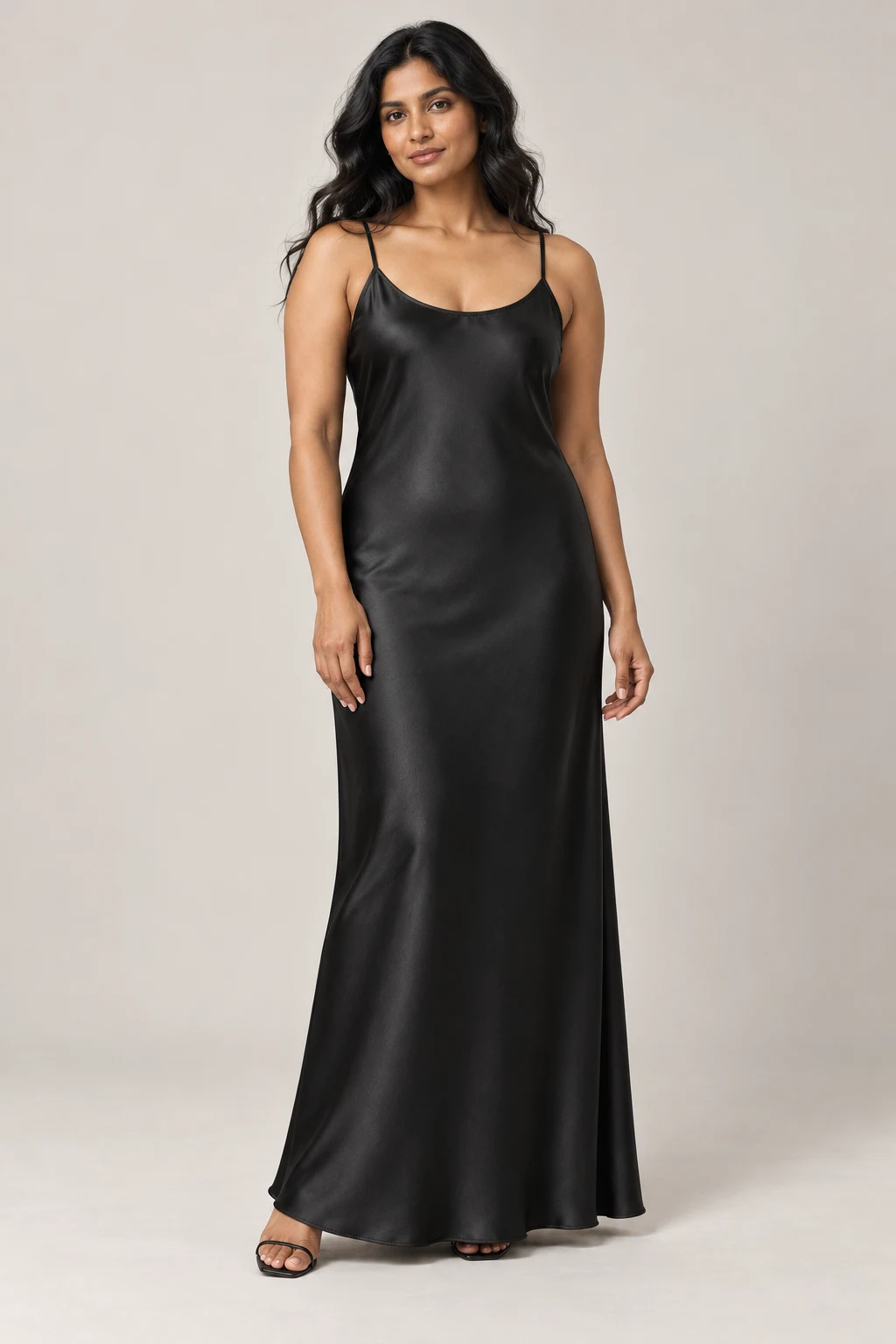 Column Slip Dress in Ink black — On model