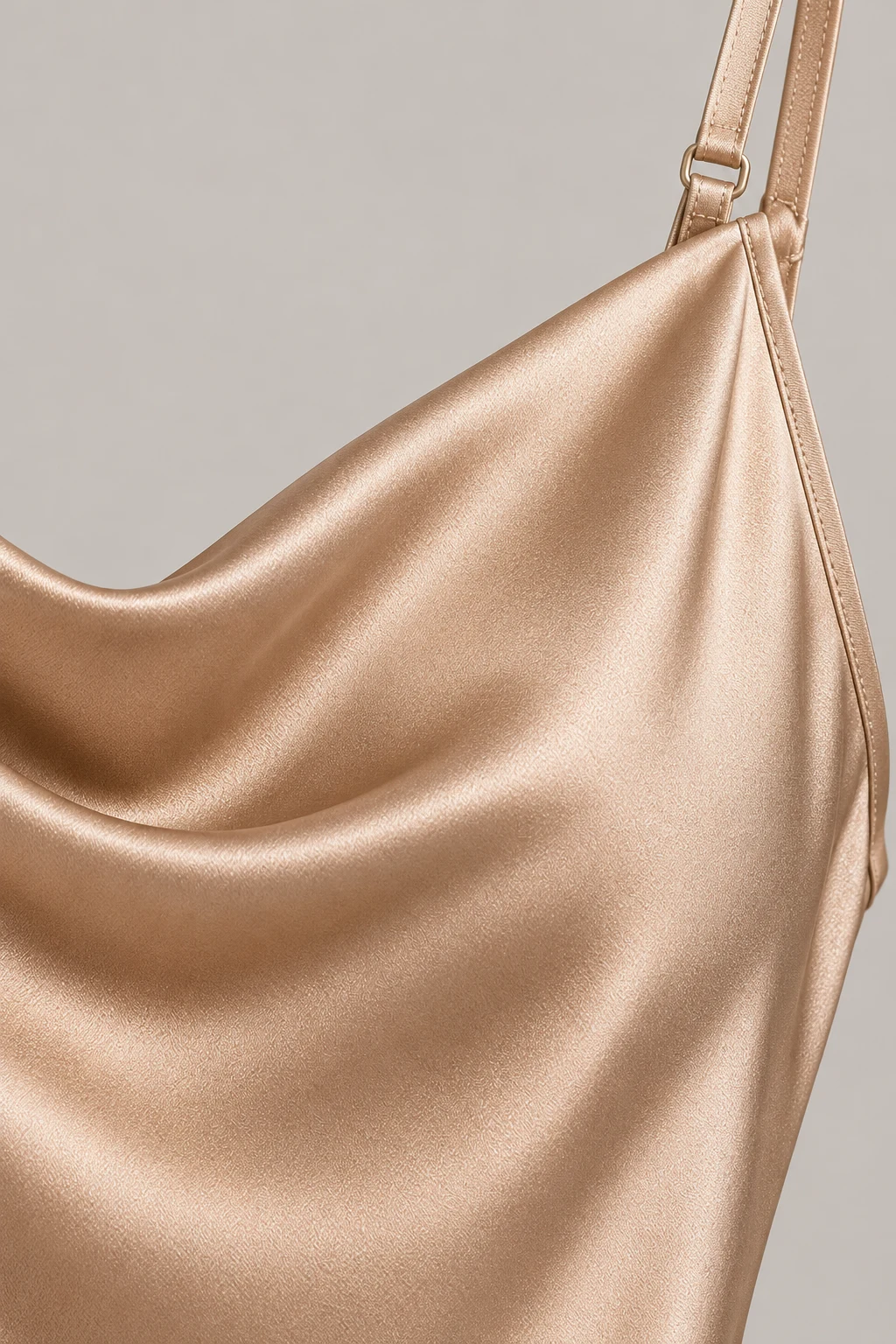 Satin Cowl Camisole in Champagne — Material detail
