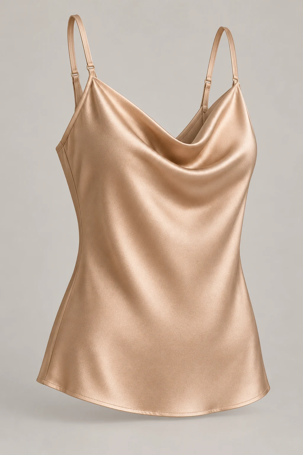 Satin Cowl Camisole in Champagne — Three-quarter