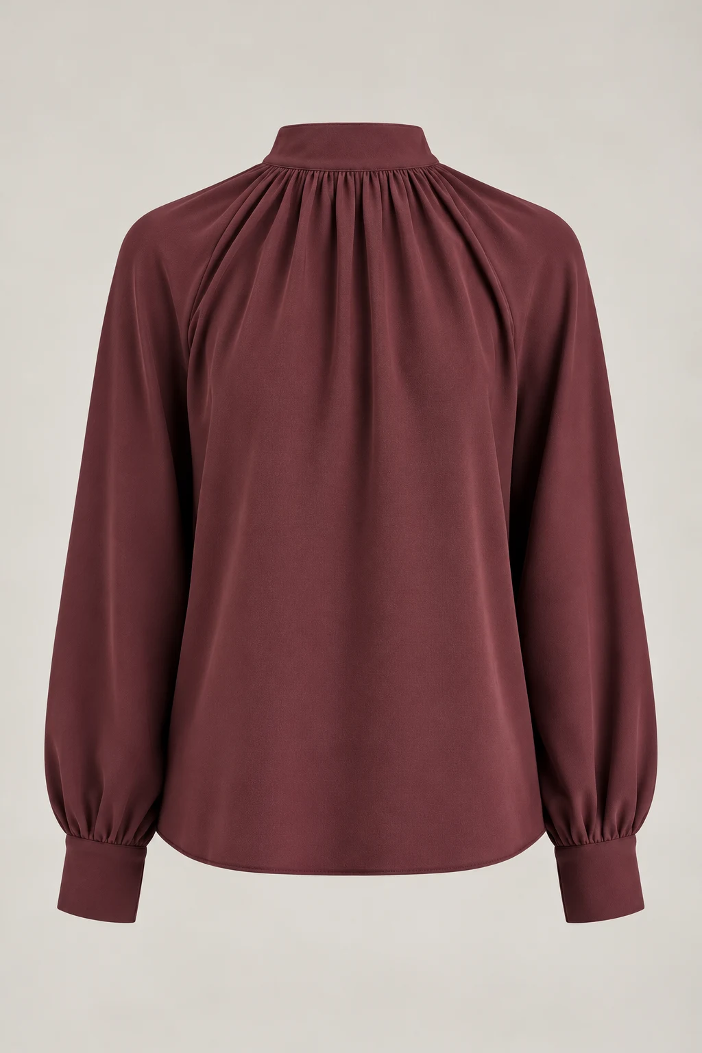 Gathered Neck Blouse in Oxblood — Back