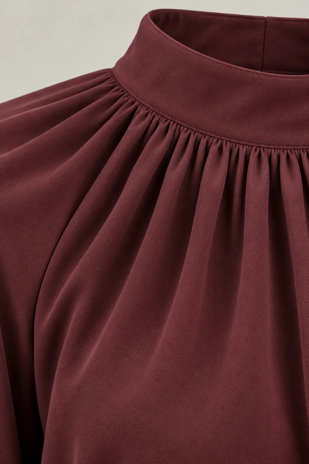 Gathered Neck Blouse in Oxblood — Material detail