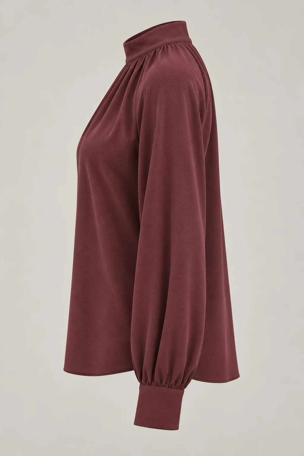 Gathered Neck Blouse in Oxblood — Left side
